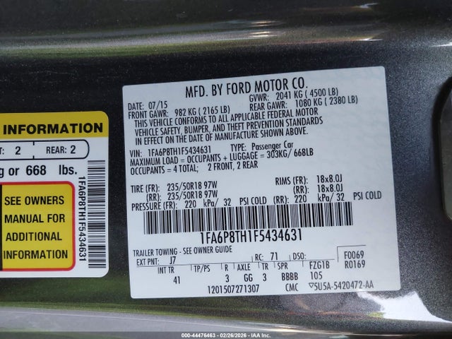 Ford Mustang Ecoboost 2015 1FA6P8TH1F5434631 Image 9