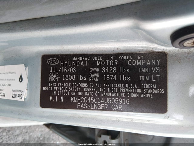 Продажа на аукционе авто 2004 Hyundai Accent Gl, vin: KMHCG45C34U505916, номер лота: 44476470