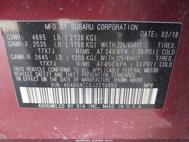 2018 SUBARU OUTBACK 4S4BSACC0J3314953 Photo 8