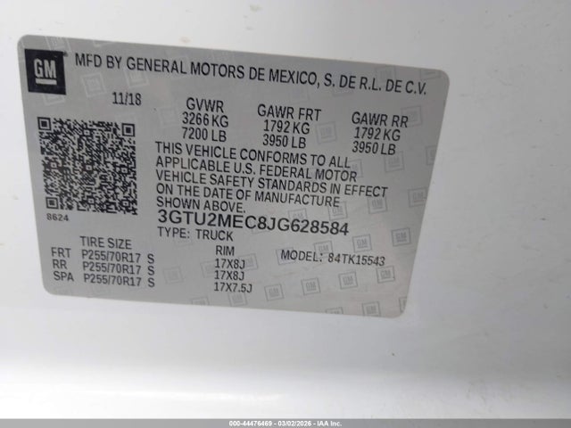 Aukcja sprzedaży 2018 Gmc Sierra 1500 Sle, vin: 3GTU2MEC8JG628584, numer aukcji: 44476469