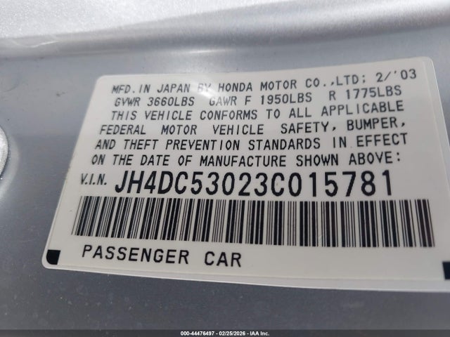 Продаж на аукціоні авто 2003 Acura Rsx Type S, vin: JH4DC53023C015781, номер лоту: 44476497