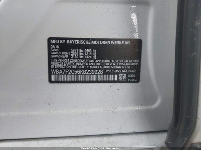 Продаж на аукціоні авто 2019 Bmw 750i Xdrive, vin: WBA7F2C56KB239928, номер лоту: 44476508