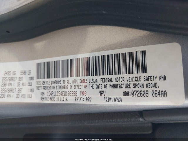 44476524 :رقم المزاد ، 1C4PJLCS4EW106398 vin ، 2014 Jeep Cherokee Latitude مزاد بيع