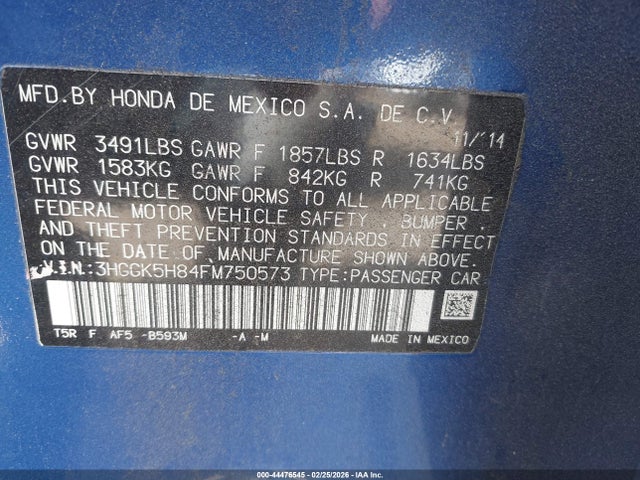 3HGGK5H84FM750573 Honda Fit Ex/ex-l