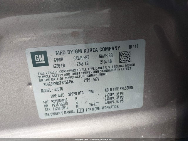2015 Buick Encore მანქანა იყიდება აუქციონზე, vin: KL4CJASBXFB056498, აუქციონის ნომერი: 44476547