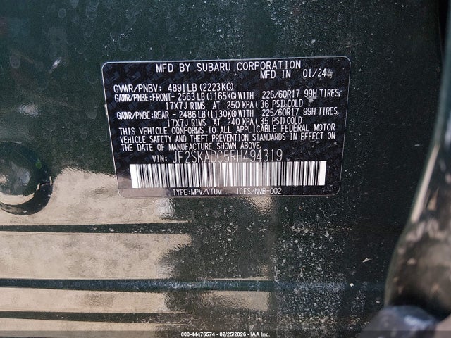Продажа на аукционе авто 2024 Subaru Forester Premium, vin: JF2SKADC5RH494319, номер лота: 44476574