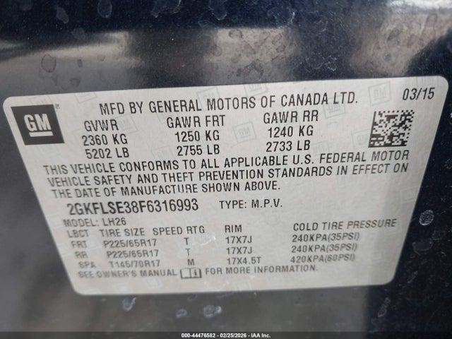44476582 :رقم المزاد ، 2GKFLSE38F6316993 vin ، 2015 Gmc Terrain Slt-1 مزاد بيع
