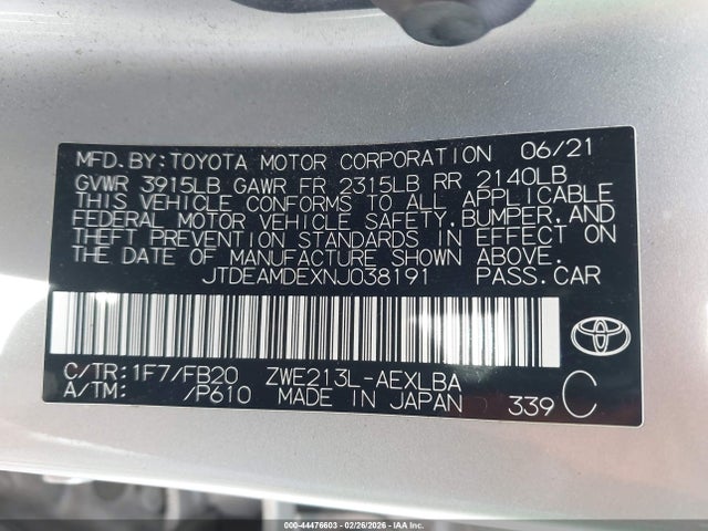 Toyota Corolla Hybrid Le 2022 JTDEAMDEXNJ038191 Image 9