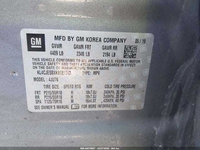Продаж на аукціоні авто 2019 Buick Encore Awd Preferred, vin: KL4CJESBXKB927742, номер лоту: 44476607