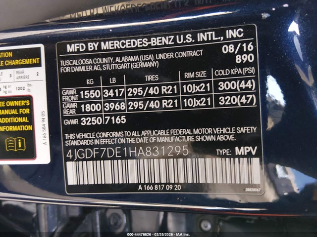 2017 Mercedes-benz Gls 550 4matic მანქანა იყიდება აუქციონზე, vin: 4JGDF7DE1HA831295, აუქციონის ნომერი: 44476626