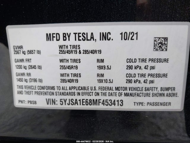 2021 TESLA MODEL S 5YJSA1E68MF453413 Photo 8