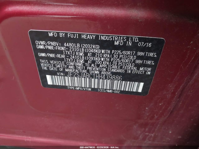JF2SJABC1HH439886 Subaru Forester 2.5i