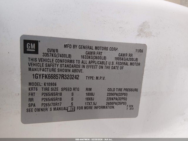 2007 CADILLAC ESCALADE ESV 1GYFK66857R320242 Photo 8