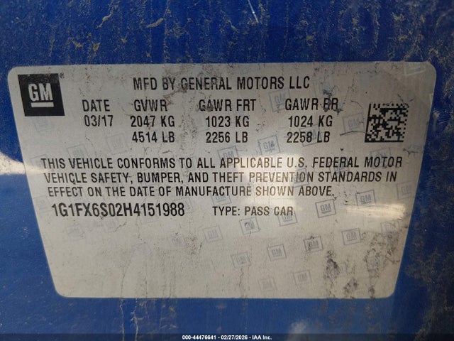 1G1FX6S02H4151988 Chevrolet Bolt Ev Premier