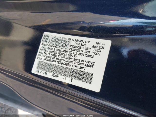 Honda Odyssey Ex-l 2014 5FNRL5H61EB044635 Image 9