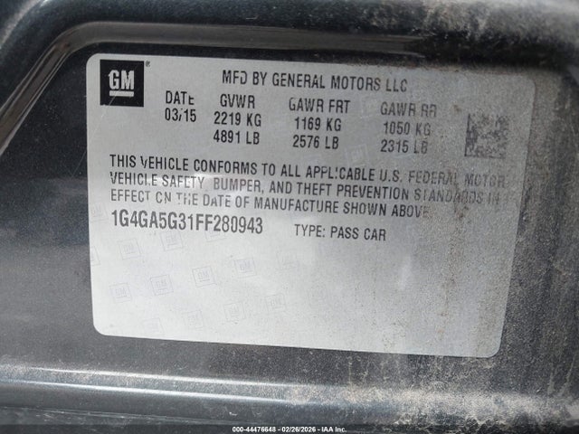 Aukcja sprzedaży 2015 Buick Lacrosse, vin: 1G4GA5G31FF280943, numer aukcji: 44476648