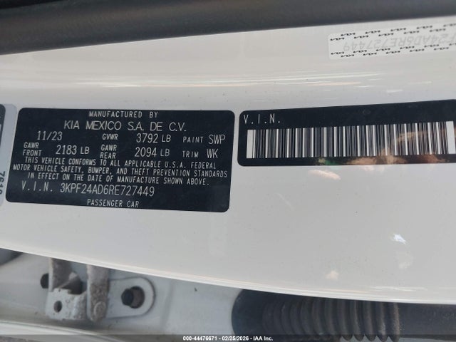 3KPF24AD6RE727449 KIA Forte Lxs