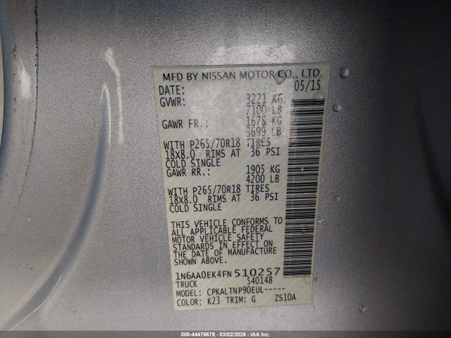 1N6AA0EK4FN510257 Nissan TITAN SV