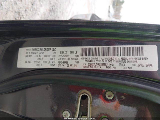 44476711 :رقم المزاد ، 1C6RR7LT4FS532982 vin ، 2015 Ram 1500 Big Horn مزاد بيع