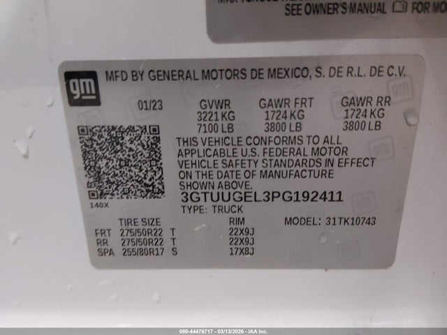 44476717 :رقم المزاد ، 3GTUUGEL3PG192411 vin ، 2023 Gmc Sierra 1500 4wd  Standard Box Denali مزاد بيع