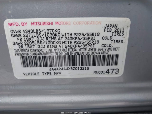 2011 MITSUBISHI OUTLANDER SPORT JA4AR4AUXBZ013219 Photo 8