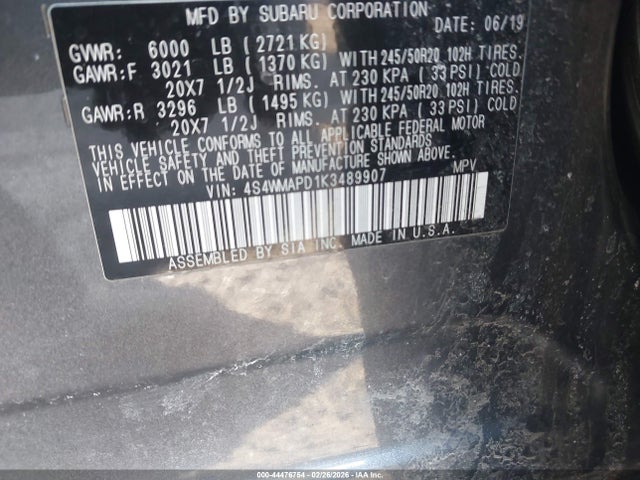 2019 SUBARU ASCENT 4S4WMAPD1K3489907 Photo 8
