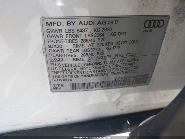 WA1LHAF78JD013552 Audi Q7 2.0t Premium