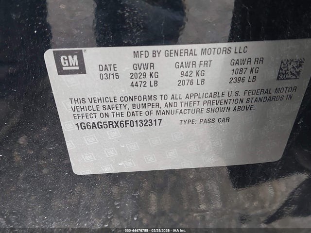 Продаж на аукціоні авто 2015 Cadillac Ats Standard, vin: 1G6AG5RX6F0132317, номер лоту: 44476789