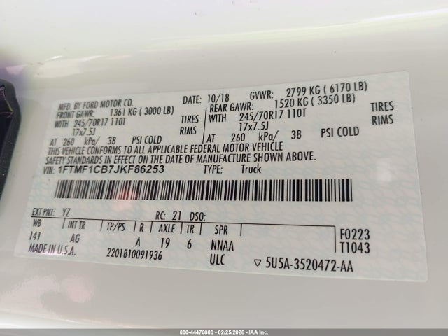 Ford F-150 Xl 2018 1FTMF1CB7JKF86253 Image 9