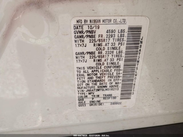 JN8AT2MT5LW016213 Nissan Rogue Sv Fwd