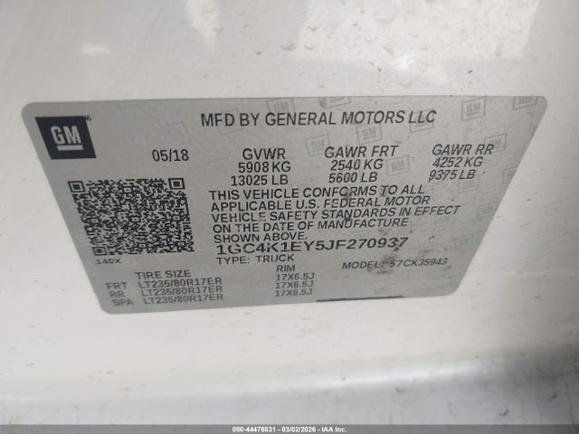 2018 Chevrolet Silverado 3500hd High Country მანქანა იყიდება აუქციონზე, vin: 1GC4K1EY5JF270937, აუქციონის ნომერი: 44476831