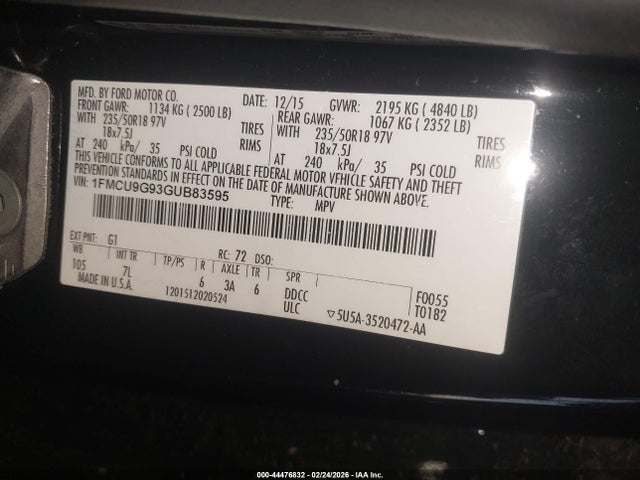 1FMCU9G93GUB83595 Ford ESCAPE SE