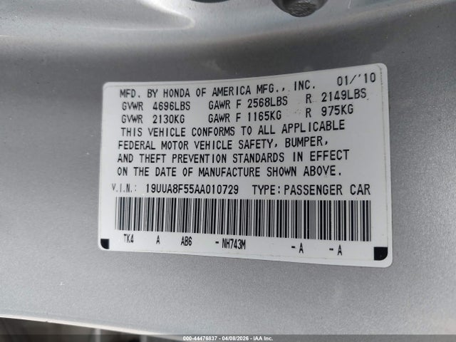Aukcja sprzedaży 2010 Acura Tl 3.5, vin: 19UUA8F55AA010729, numer aukcji: 44476837