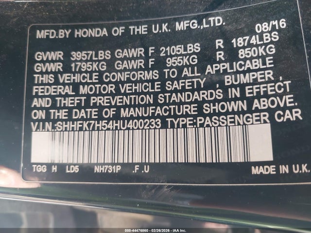SHHFK7H54HU400233 Honda CIVIC EX