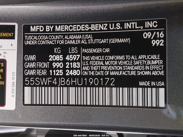 55SWF4JB6HU190172 Mercedes-Benz C 300