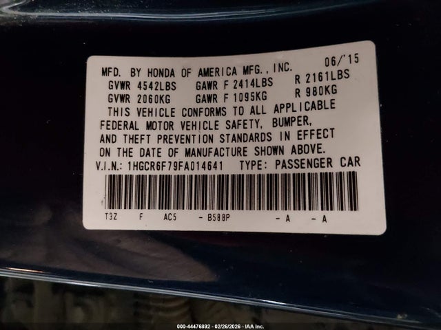 1HGCR6F79FA014641 Honda Accord Hybrid Touring