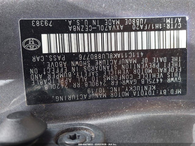 2020 Toyota Camry Le მანქანა იყიდება აუქციონზე, vin: 4T1C11AK8LU880776, აუქციონის ნომერი: 44476933