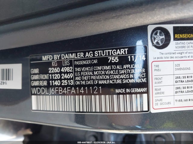 44476937 :رقم المزاد ، WDDLJ6FB4FA141121 vin ، 2015 Mercedes-benz Cls 400 مزاد بيع