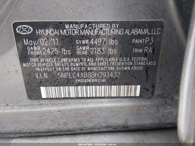 2011 Hyundai Sonata Limited 2.0t მანქანა იყიდება აუქციონზე, vin: 5NPEC4AB8BH293432, აუქციონის ნომერი: 44476941