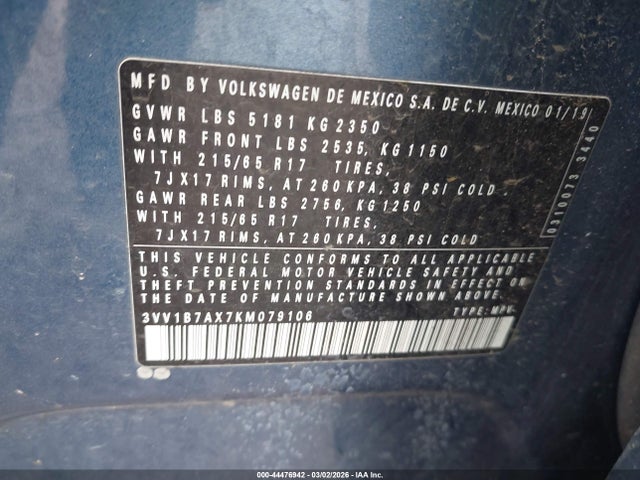 3VV1B7AX7KM079106 Volkswagen Tiguan 2.0t S