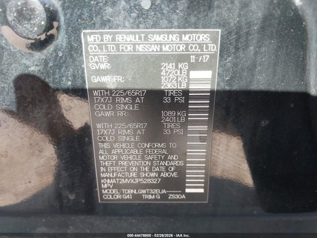 44476950 :رقم المزاد ، KNMAT2MVXJP528327 vin ، 2018 Nissan Rogue Sv مزاد بيع