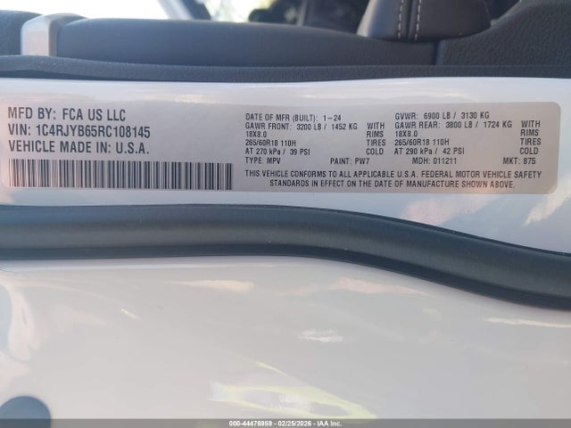 Продажа на аукционе авто 2024 Jeep Grand Cherokee 4xe, vin: 1C4RJYB65RC108145, номер лота: 44476959