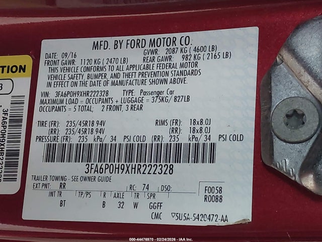 3FA6P0H9XHR222328 Ford FUSION SE
