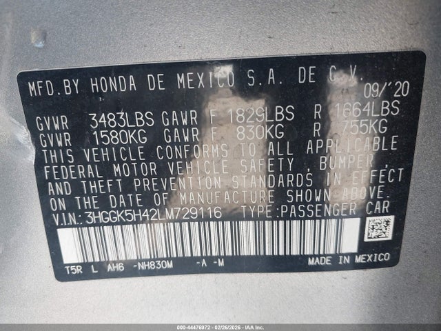 3HGGK5H42LM729116 Honda FIT LX
