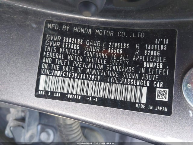 JHMFC1F39JX012910 Honda Civic Ex-t