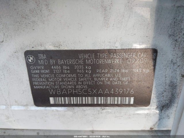 44476991 :رقم المزاد ، WBAPH5C5XAA439176 vin ، 2010 Bmw 328i مزاد بيع