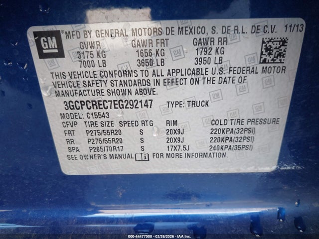 2014 Chevrolet Silverado 1500 1lt მანქანა იყიდება აუქციონზე, vin: 3GCPCREC7EG292147, აუქციონის ნომერი: 44477008