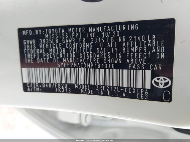 2021 TOYOTA COROLLA 5YFEPMAEXMP181946 Photo 8