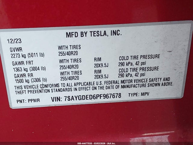 Продаж на аукціоні авто 2023 Tesla Model Y Rwd, vin: 7SAYGDED6PF967678, номер лоту: 44477035