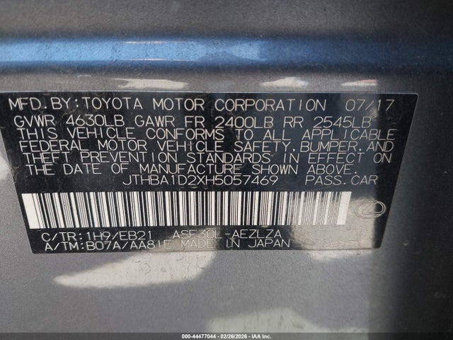 2017 Lexus Is 200t მანქანა იყიდება აუქციონზე, vin: JTHBA1D2XH5057469, აუქციონის ნომერი: 44477044